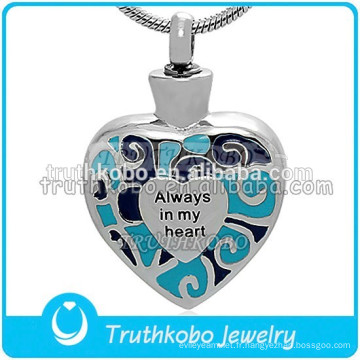 Toujours Dans Mon Coeur Urne En Acier Inoxydable De Haute Qualité Souvenir Bleu Émail Pet Cendres Pendentif Argent Crémation Collier En Gros